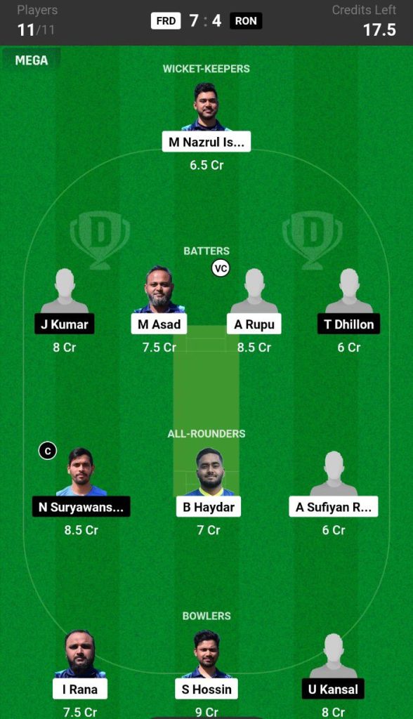 FRD vs RON Dream11 Prediction Today Match Team 1