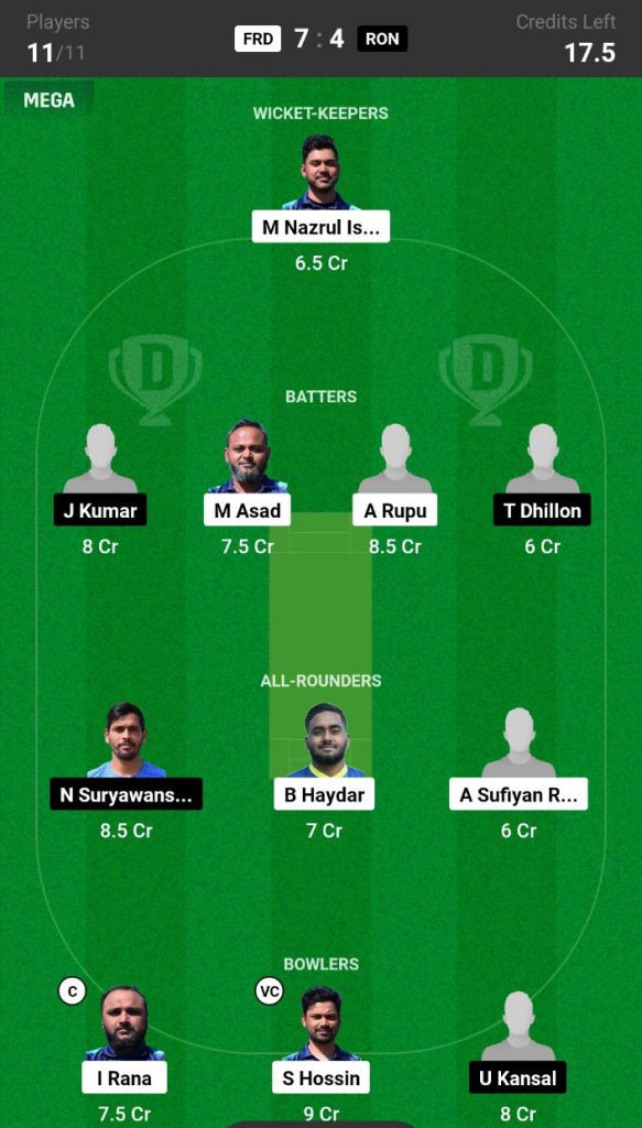 FRD vs RON Dream11 Prediction Today Match Team 2