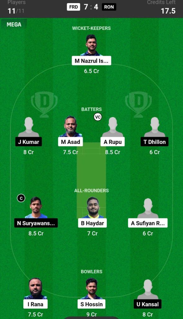 FRD vs RON Dream11 Prediction Today Match Team 3