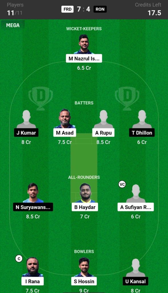 FRD vs RON Dream11 Prediction Today Match Team 4