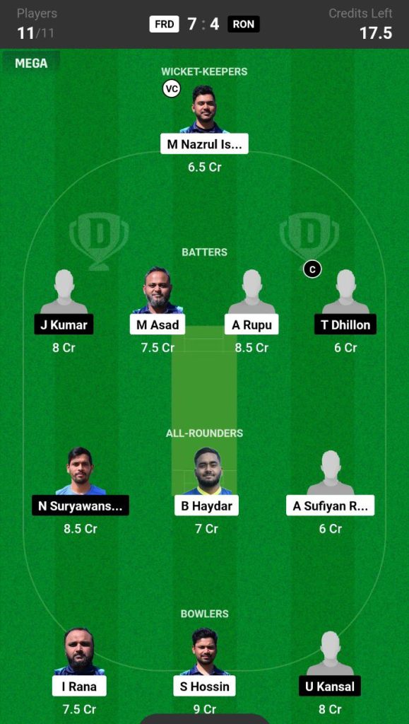 FRD vs RON Dream11 Prediction Today Match Team 5