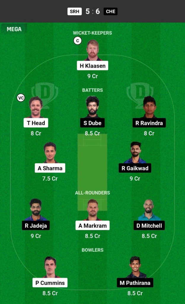 SRH vs CSK Dream11 Prediction Today Match Team 1