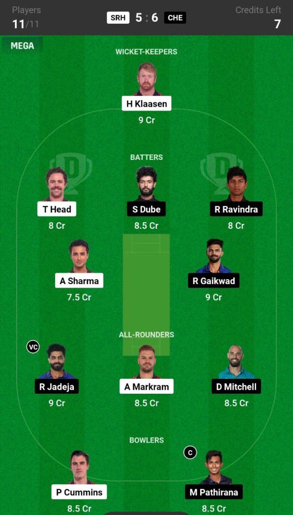 SRH vs CSK Dream11 Prediction Today Match Team 2