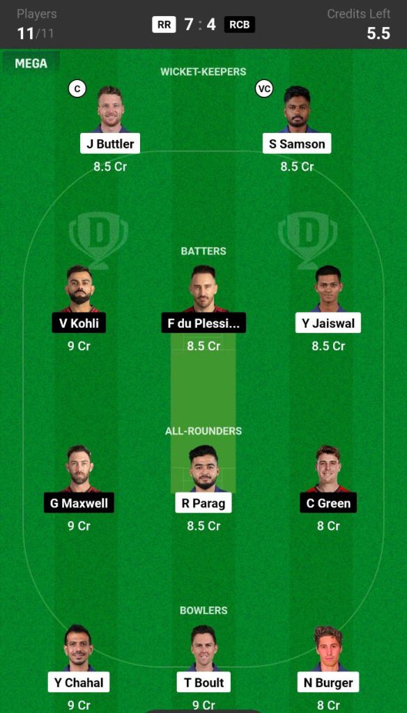 RR vs RCB Dream11 Prediction Today Match Team 4