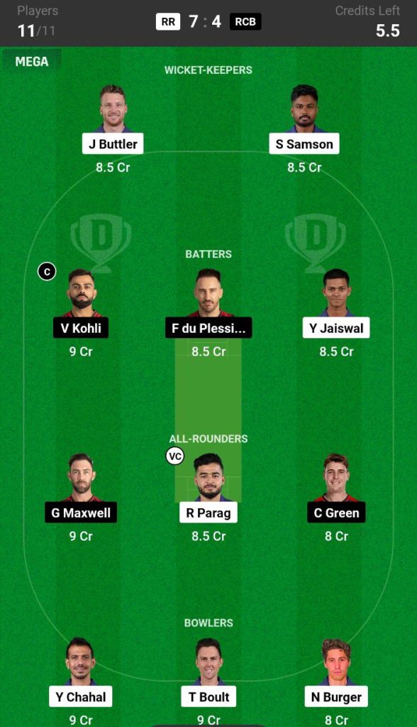 RR vs RCB Dream11 Prediction Today Match Team 2