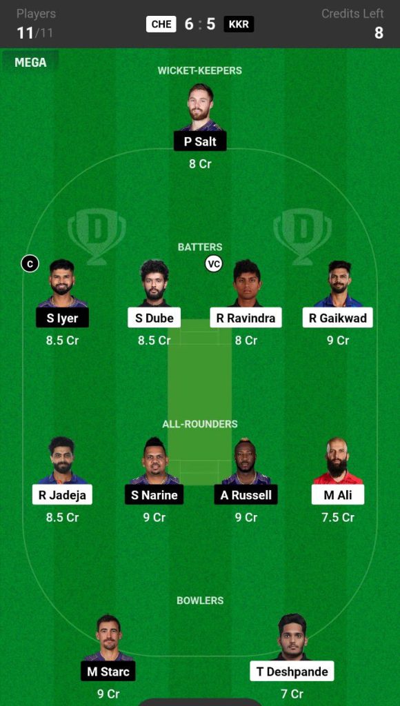 CSK vs KKR Dream11 Prediction Today Match Team 2