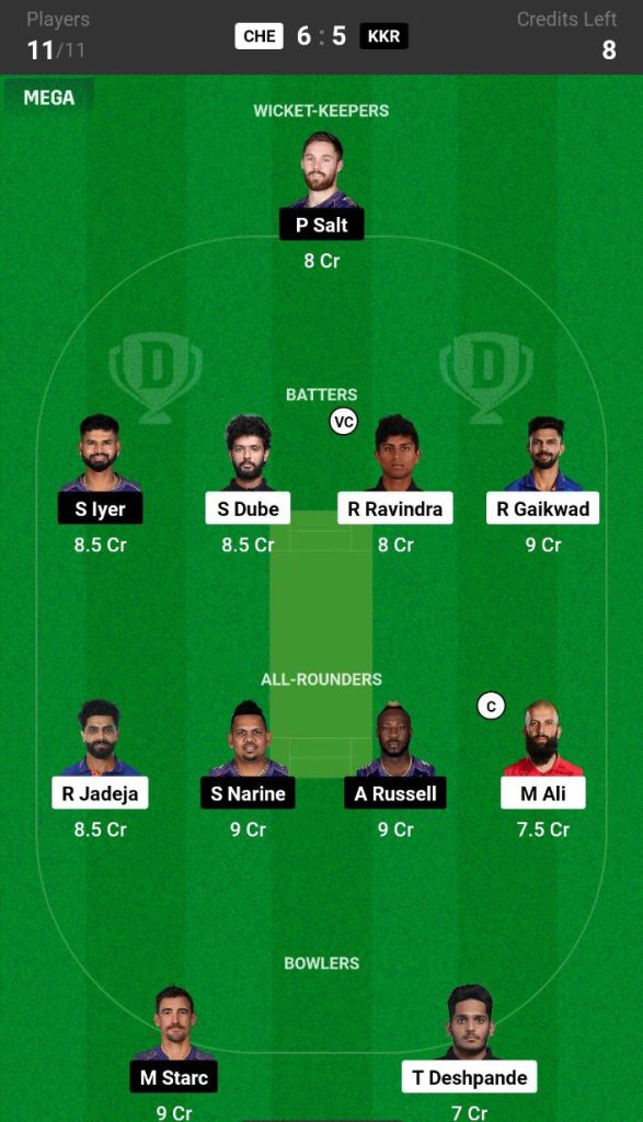 CSK vs KKR Dream11 Prediction Today Match Team 5