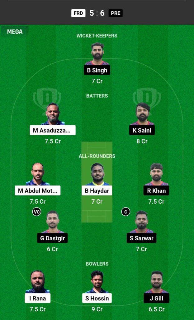 FRD vs PRE Dream11 Prediction Today Match Team 1