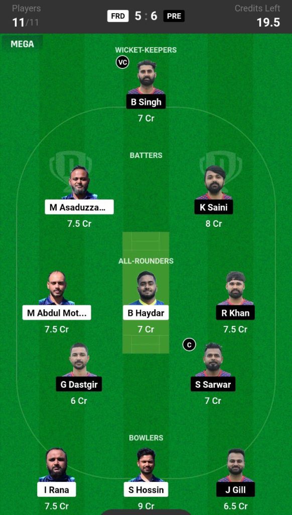 FRD vs PRE Dream11 Prediction Today Match Team 2