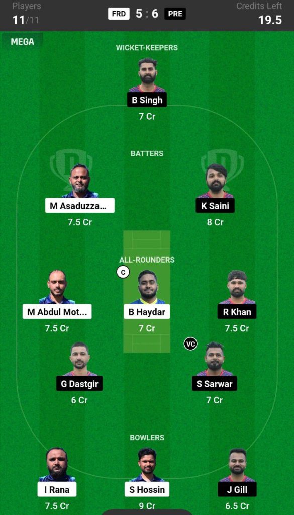 FRD vs PRE Dream11 Prediction Today Match Team 4