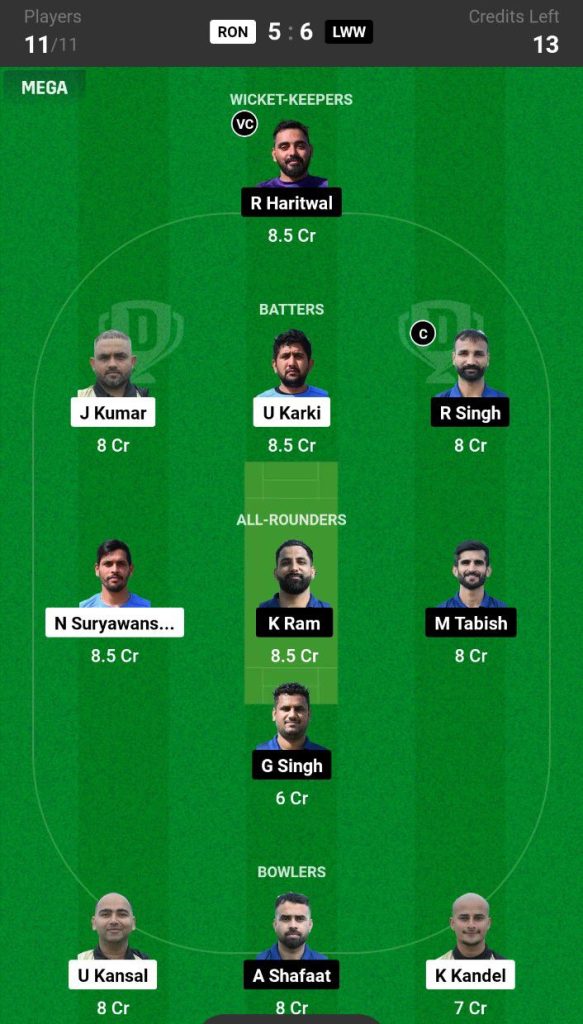 RON vs LWW Dream11 Prediction Today Match Team 3