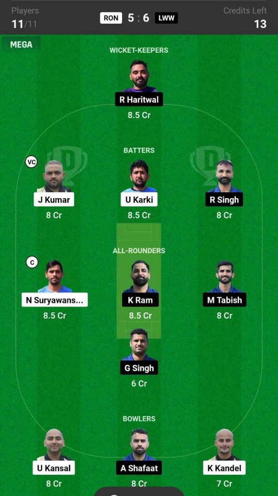 RON vs LWW Dream11 Prediction Today Match Team 5