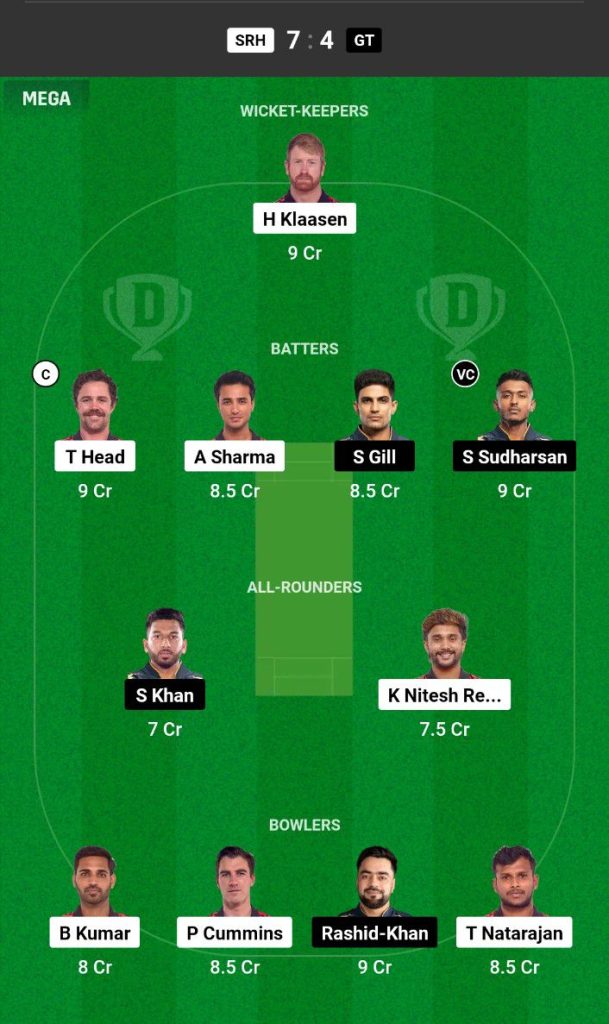 SRH vs GT Dream11 Prediction Today Match Team 1