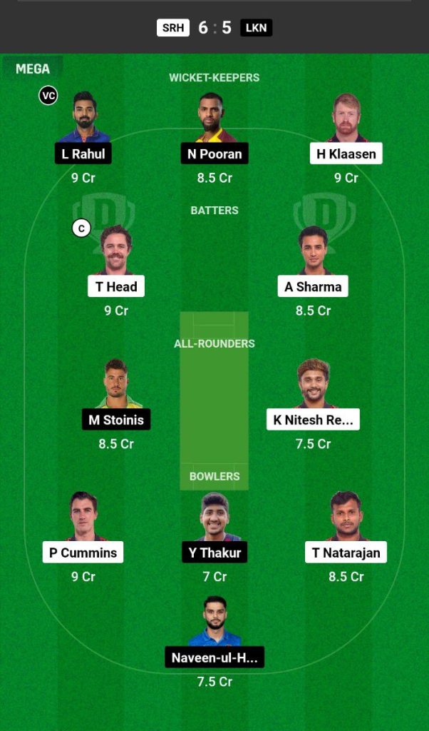 SRH vs LSG Dream11 Prediction Today Match Team 1