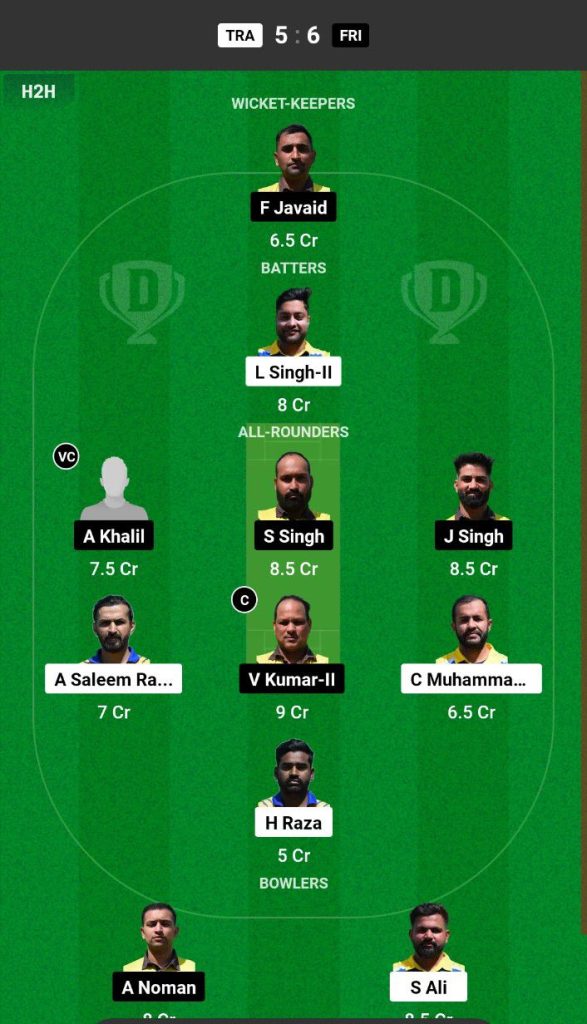 TRA vs FRI Dream11 Prediction Today Match Team 1