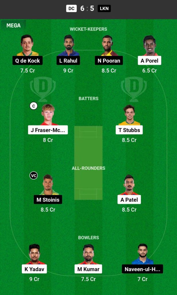 DC vs LSG Dream11 Prediction Today Match Team 1