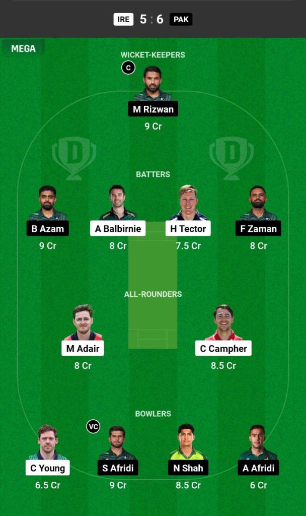 IRE vs PAK Dream11 Prediction Today Match Team 1