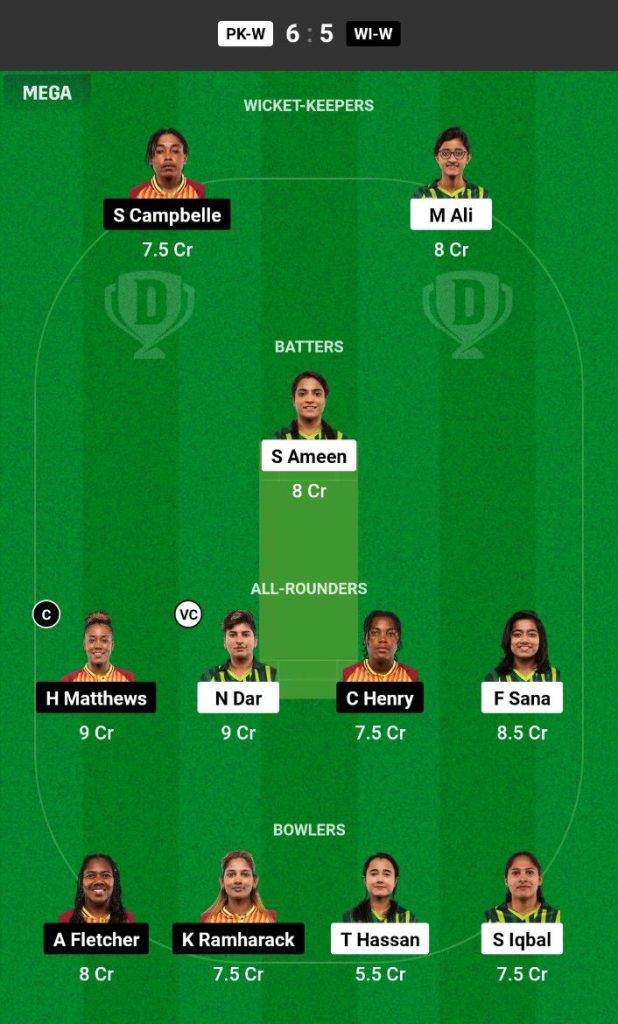 PAK-W vs WI-W Dream11 Prediction Today Match Team 1