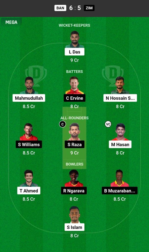 BAN vs ZIM Dream11 Prediction Today Match Team 1