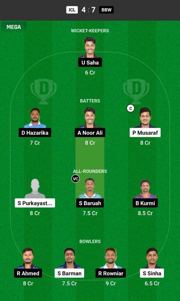 ICL vs BBW Dream11 Prediction Today Match Team 1