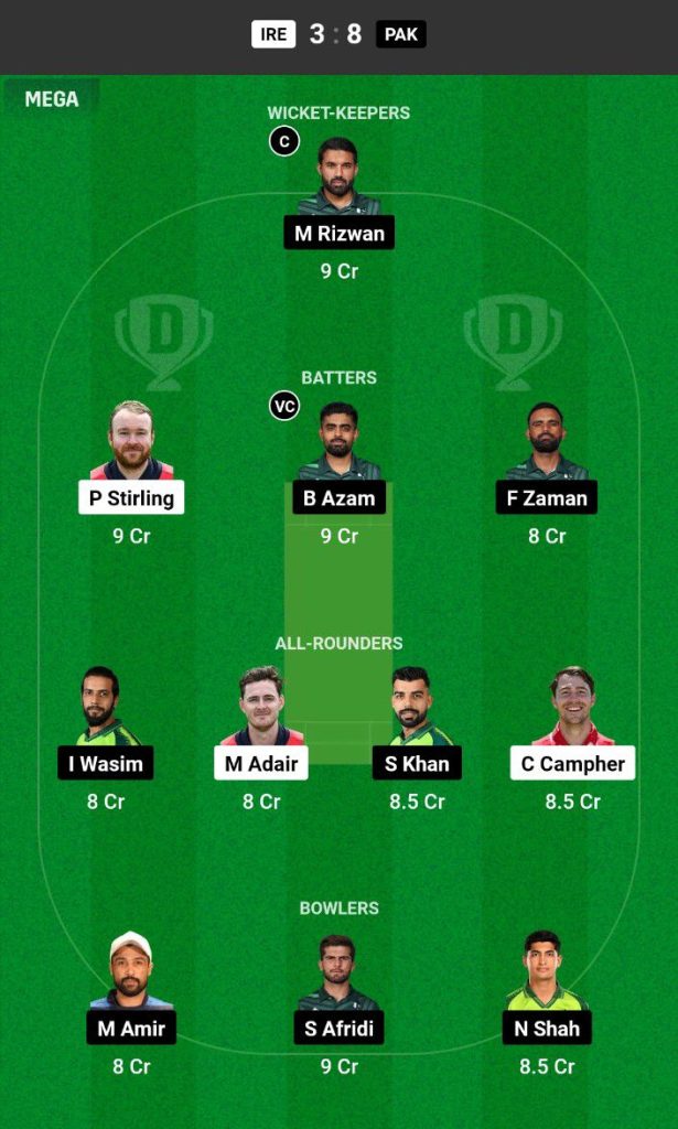 IRE vs PAK Dream11 Prediction Today Match Team 1