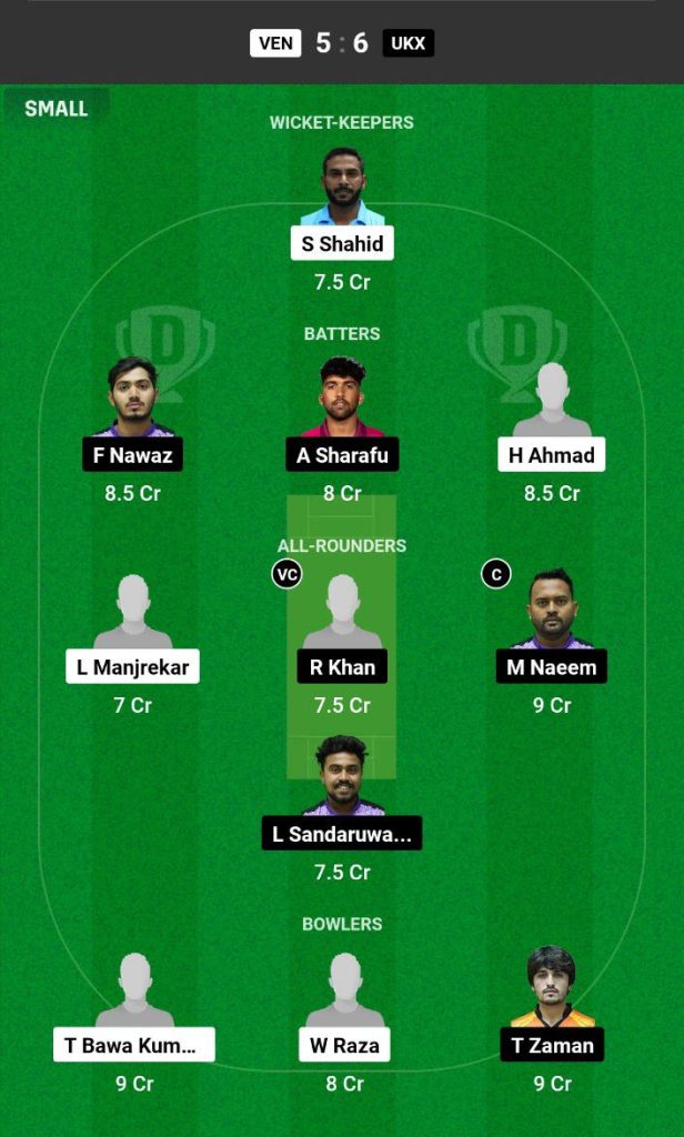 VKN vs UKX Dream11 Prediction Today Match Team 1