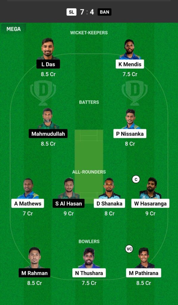 SL vs BAN Dream11 Prediction Today Match Team 1