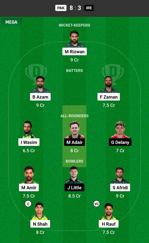 PAK vs IRE Dream11 Prediction Today Match Team 1