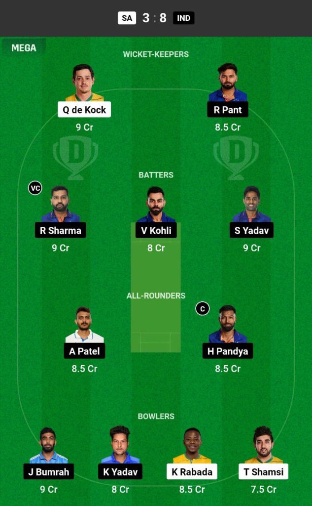 IND vs SA Dream11 Prediction Today Match Team 1