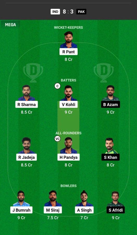 IND vs PAK Dream11 Prediction Today Match Team 1