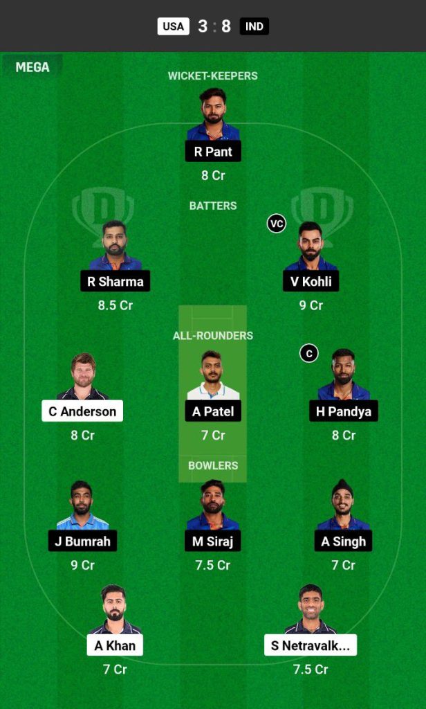 USA vs IND Dream11 Prediction Today Match Team 1