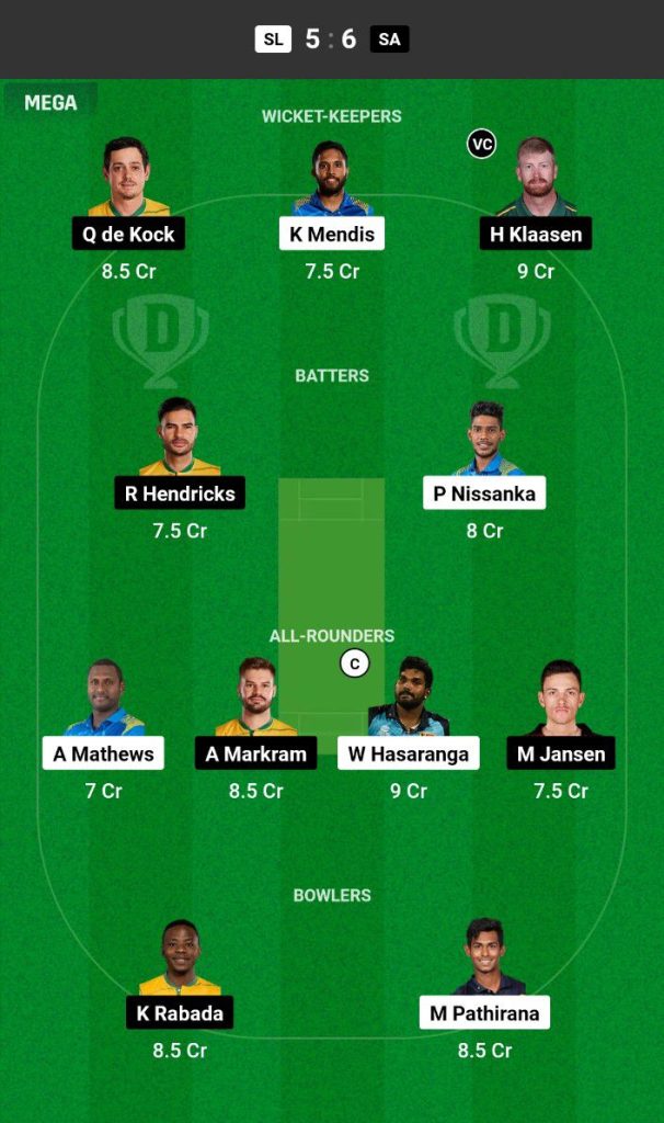 SL vs SA Dream11 Prediction Today Match Team 1