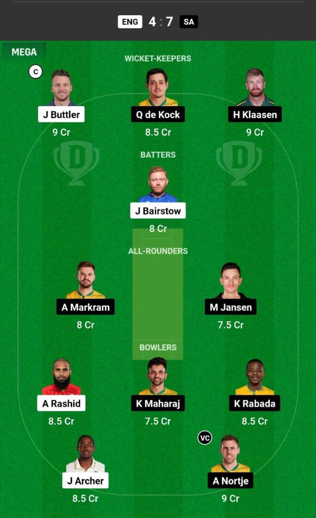 ENG vs SA Dream11 Prediction Today Match Team 1