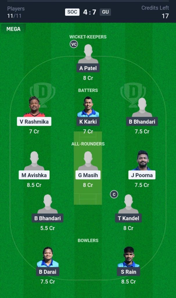 SOC vs GU  Dream11 Prediction Today Match