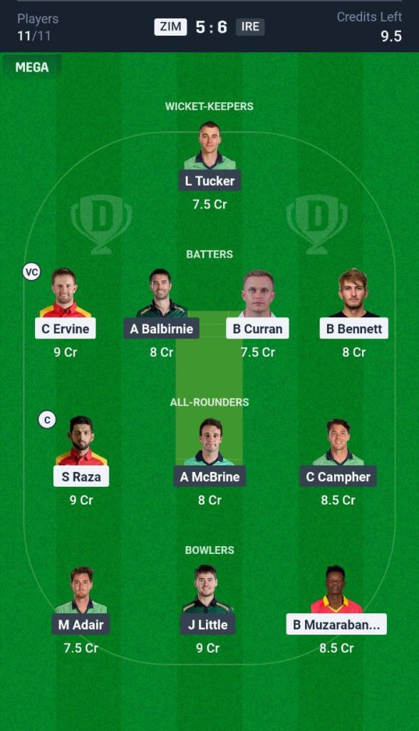 ZIM vs IRE Dream11 Prediction Today Match