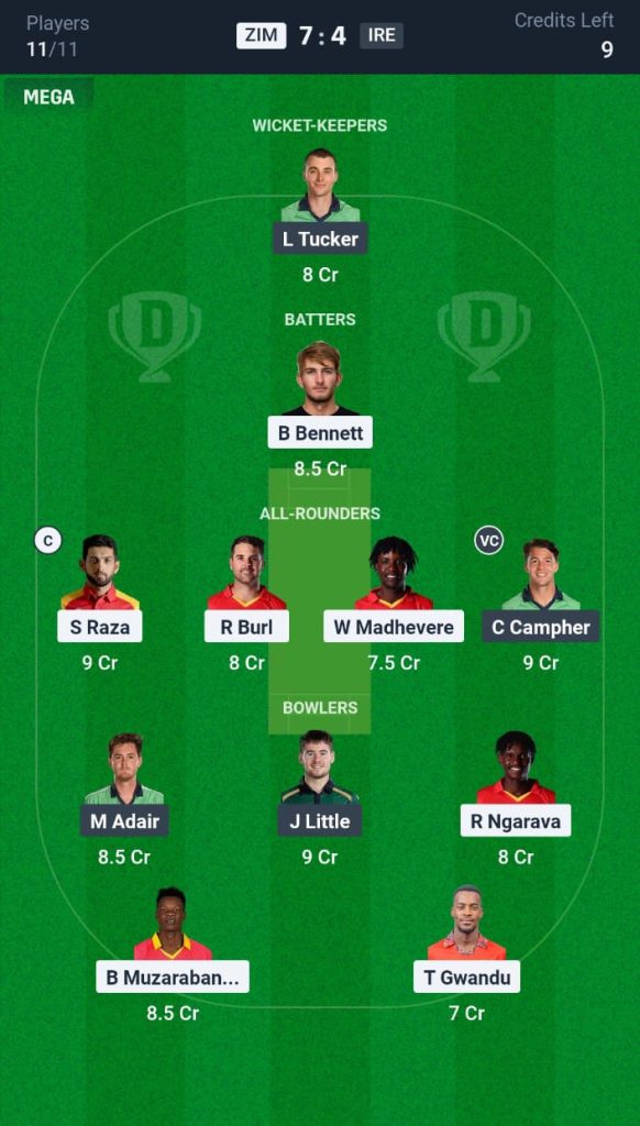 ZIM vs IRE Dream11 Prediction Today Match