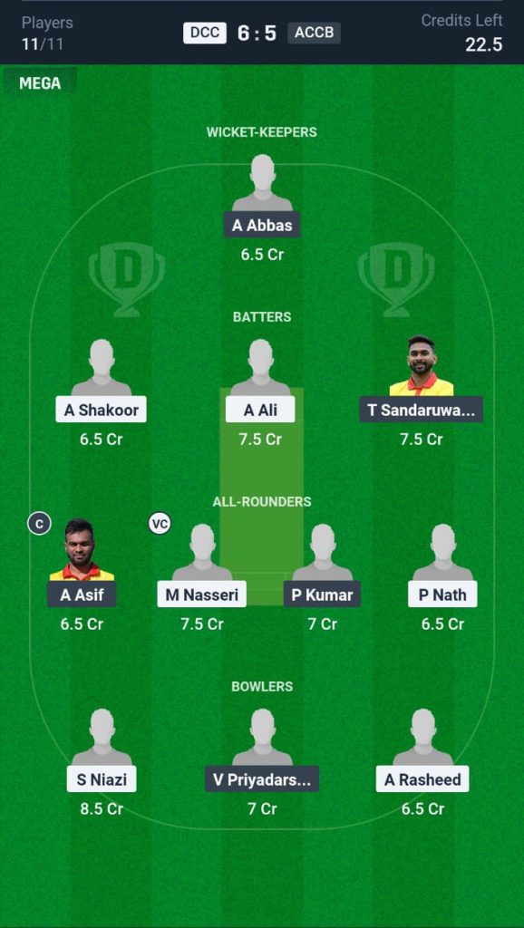 DCC vs ACCB Dream11 Prediction Today Match