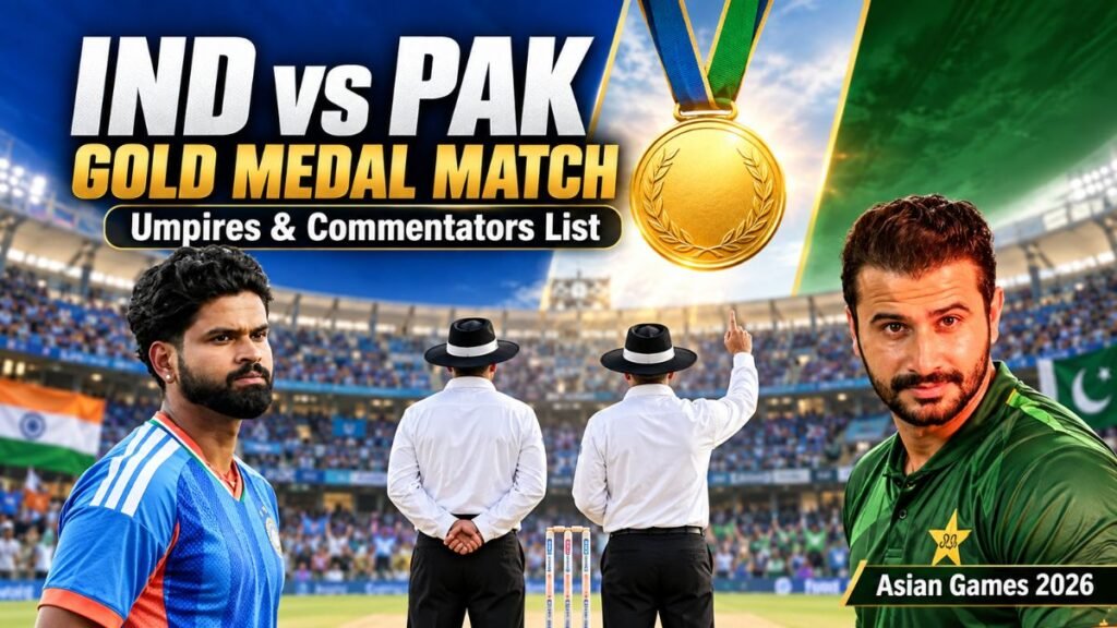 IND vs PAK Asian Games 2026 gold medal match umpires and commentators