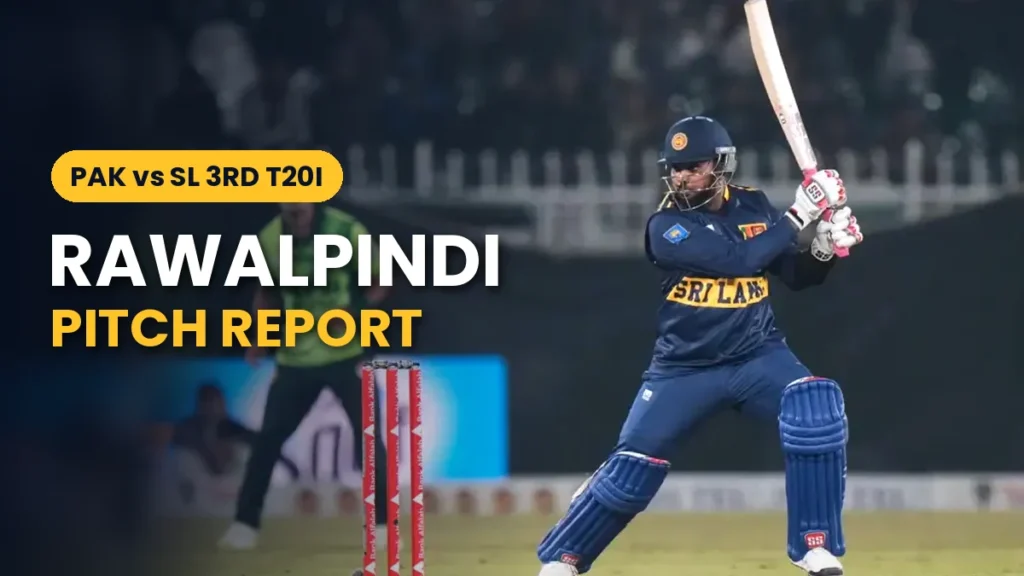 Rawalpindi pitch report for PAK vs SL 3rd T20I, showing a Sri Lanka batter playing a cut shot at Rawalpindi Cricket Stadium