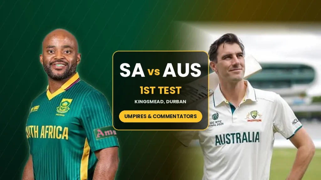 SA vs AUS 1st Test 2026 umpires and commentators, Temba Bavuma and Pat Cummins